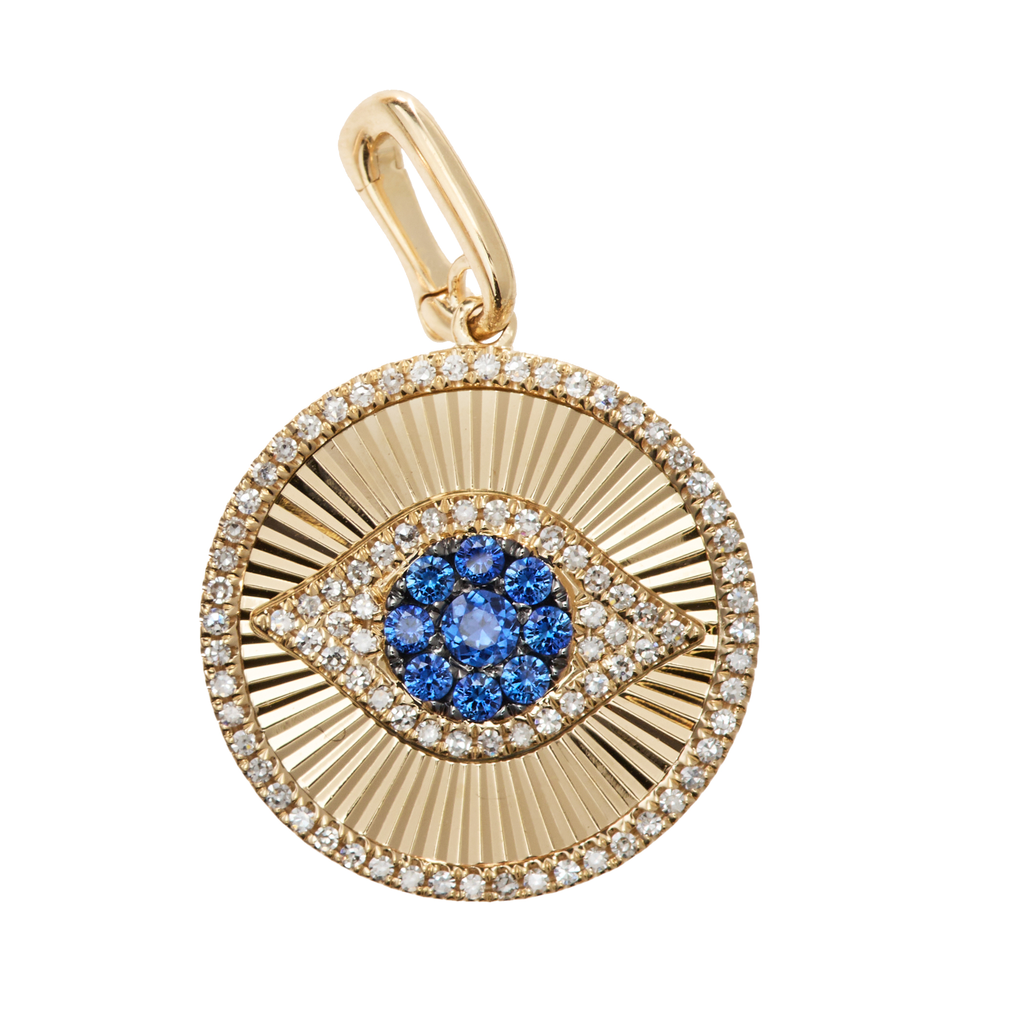 Pleated Sapphire and Diamond Evil Eye Charm with Pave Diamond Trim