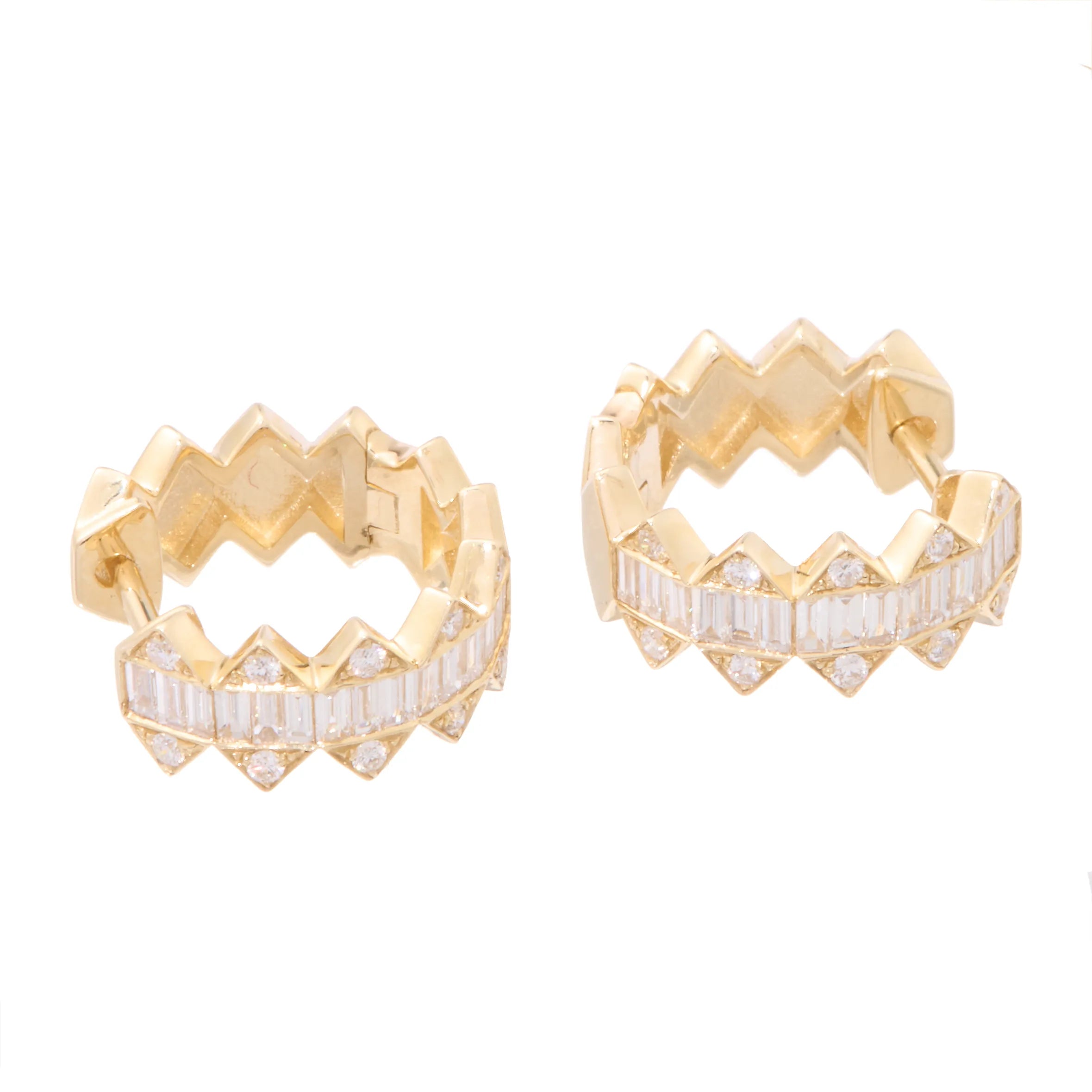 Baguette and Diamond Hexagon Hoops