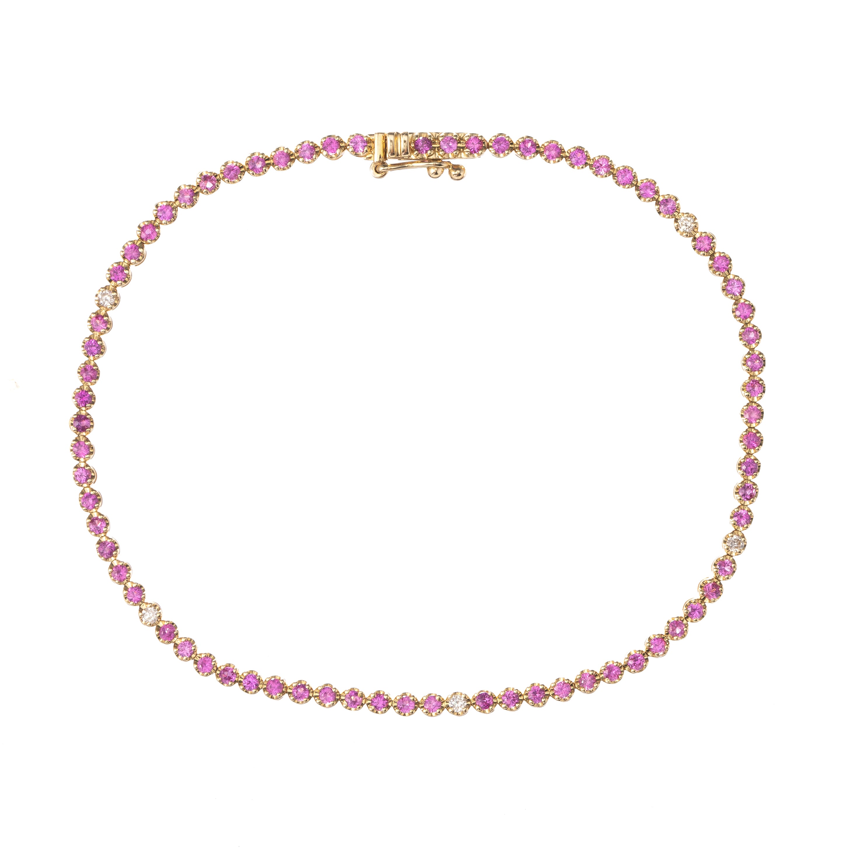 Crown Prong Pink Sapphire and Diamond Tennis Bracelet