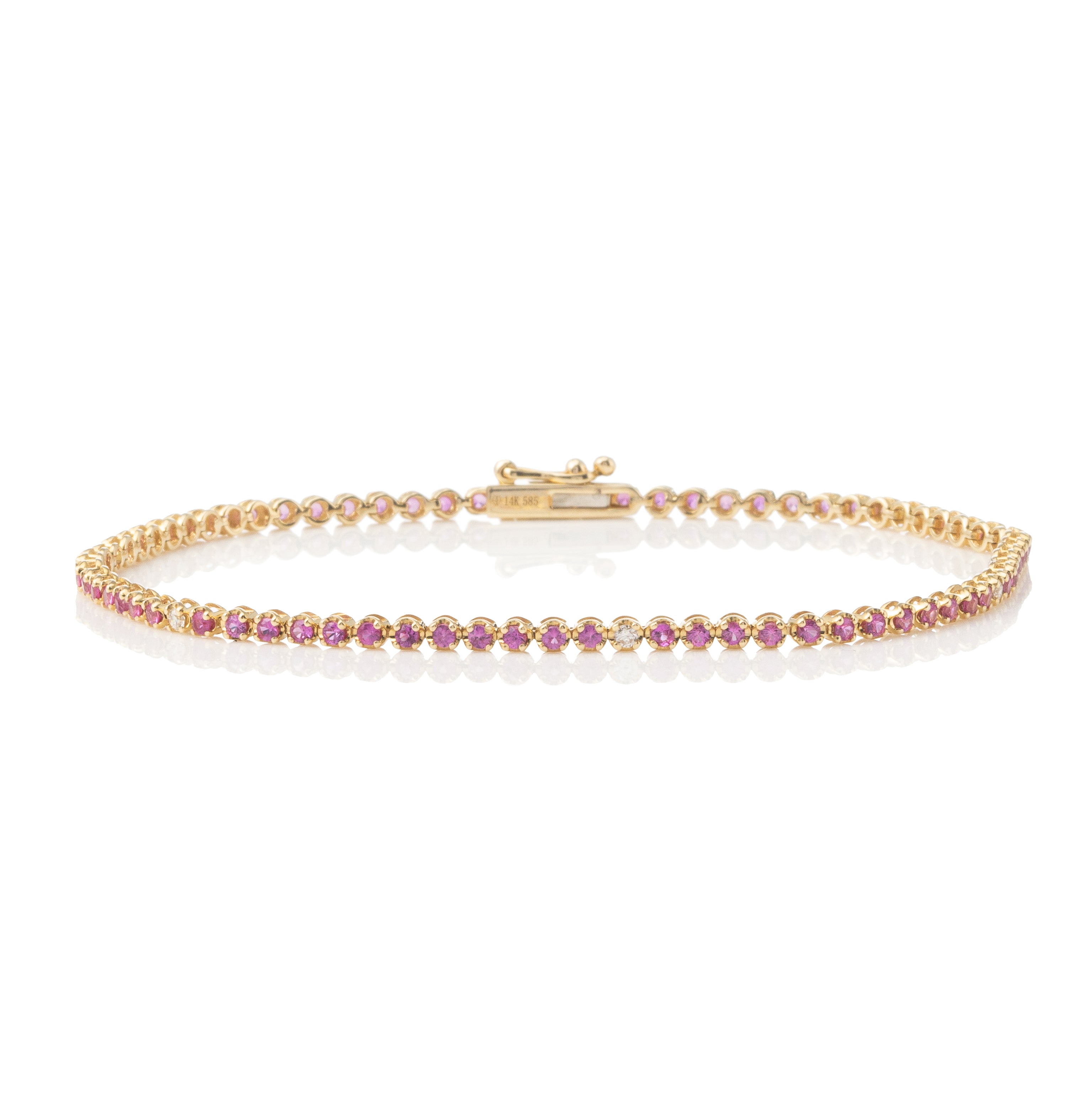 Crown Prong Pink Sapphire and Diamond Tennis Bracelet