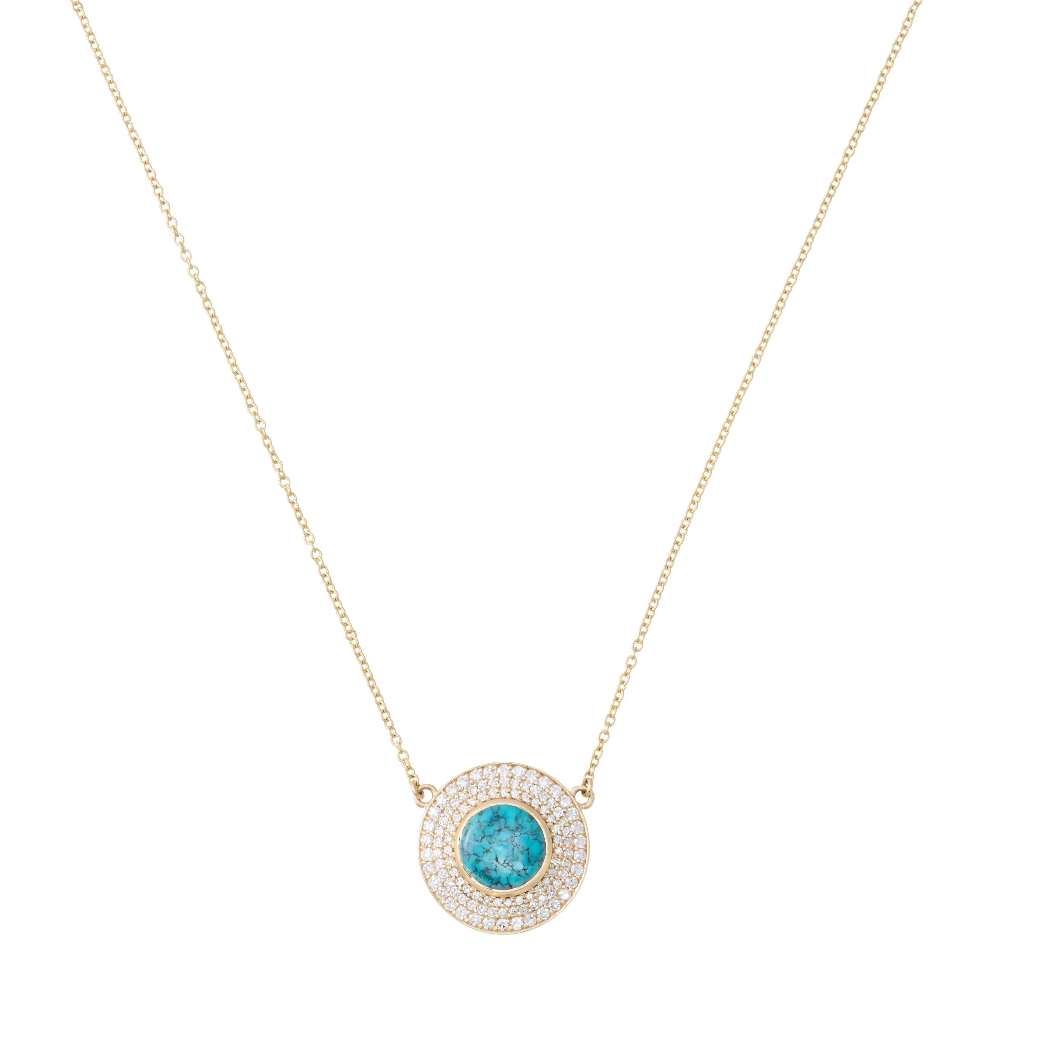 Turquoise and Diamond Medallion Necklace