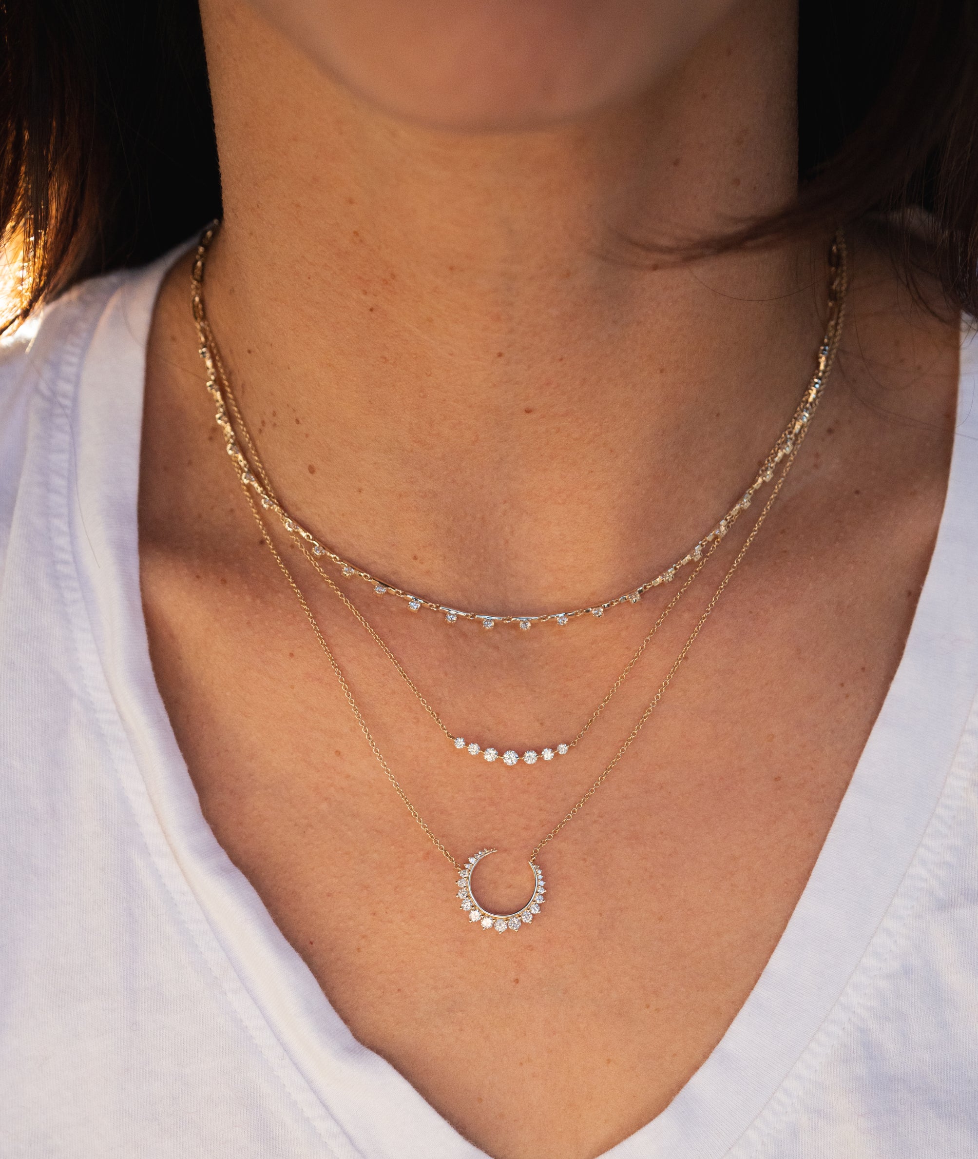 Prong Set Diamond Paper Clip Necklace