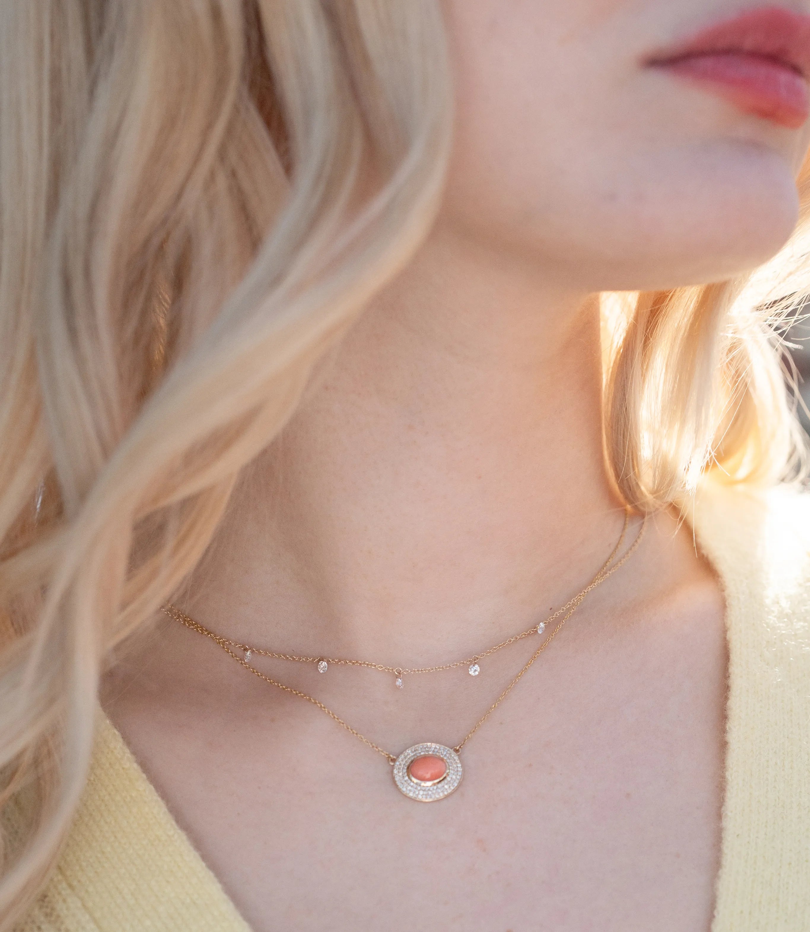 Coral and Diamond Medallion Necklace