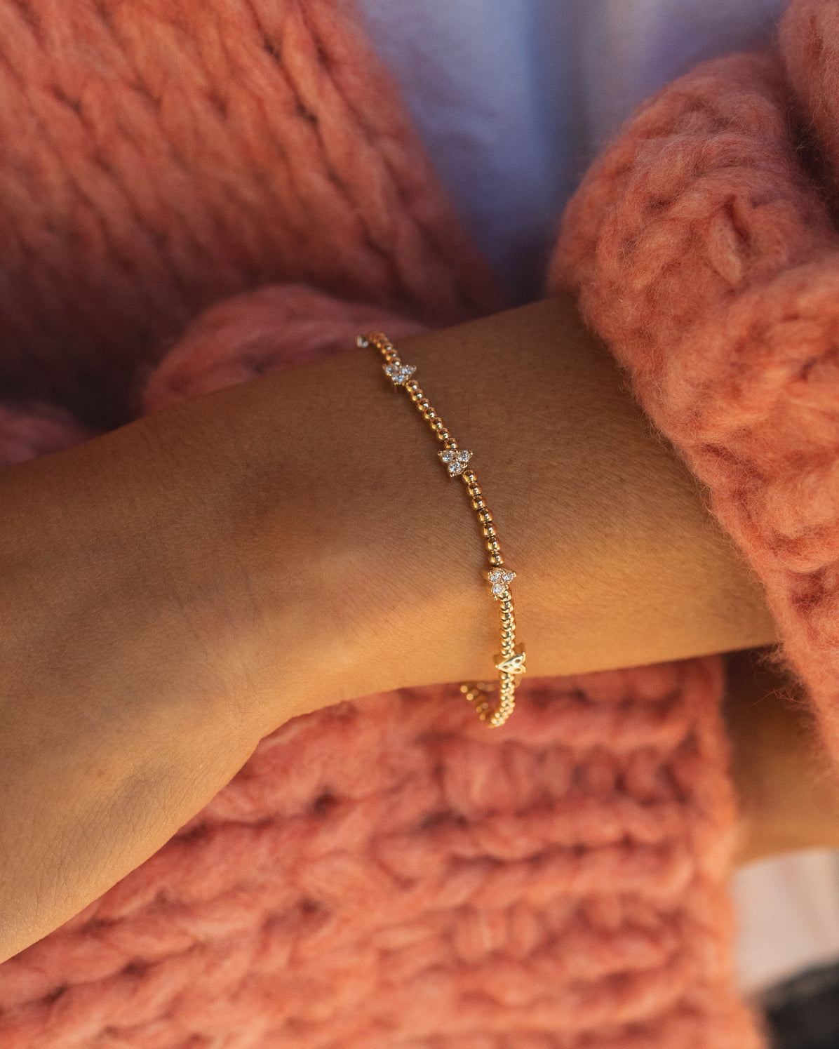 Illusion Heart Diamond and Jujube Gold Bead Bracelet