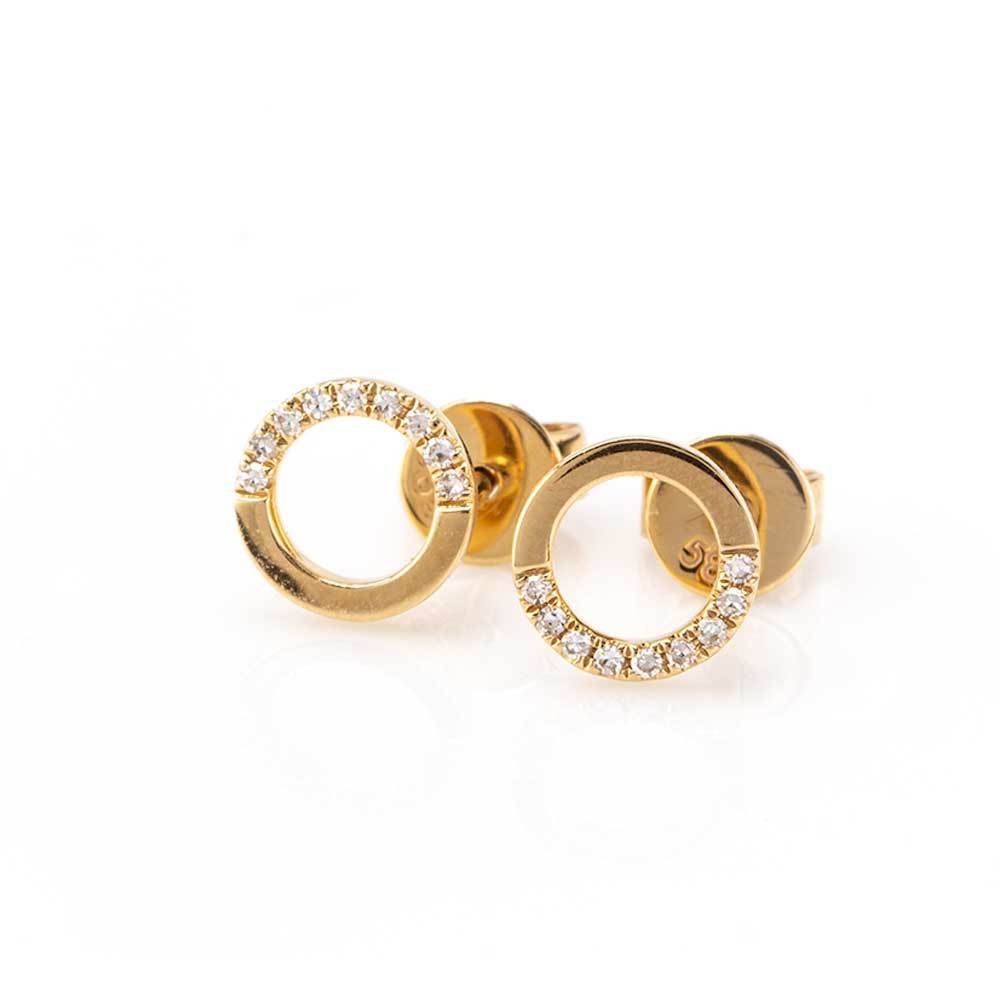 375 Gold earrings – ring with a moon shape and white glaze, tiny glittery  zircon | Jewelry Eshop
