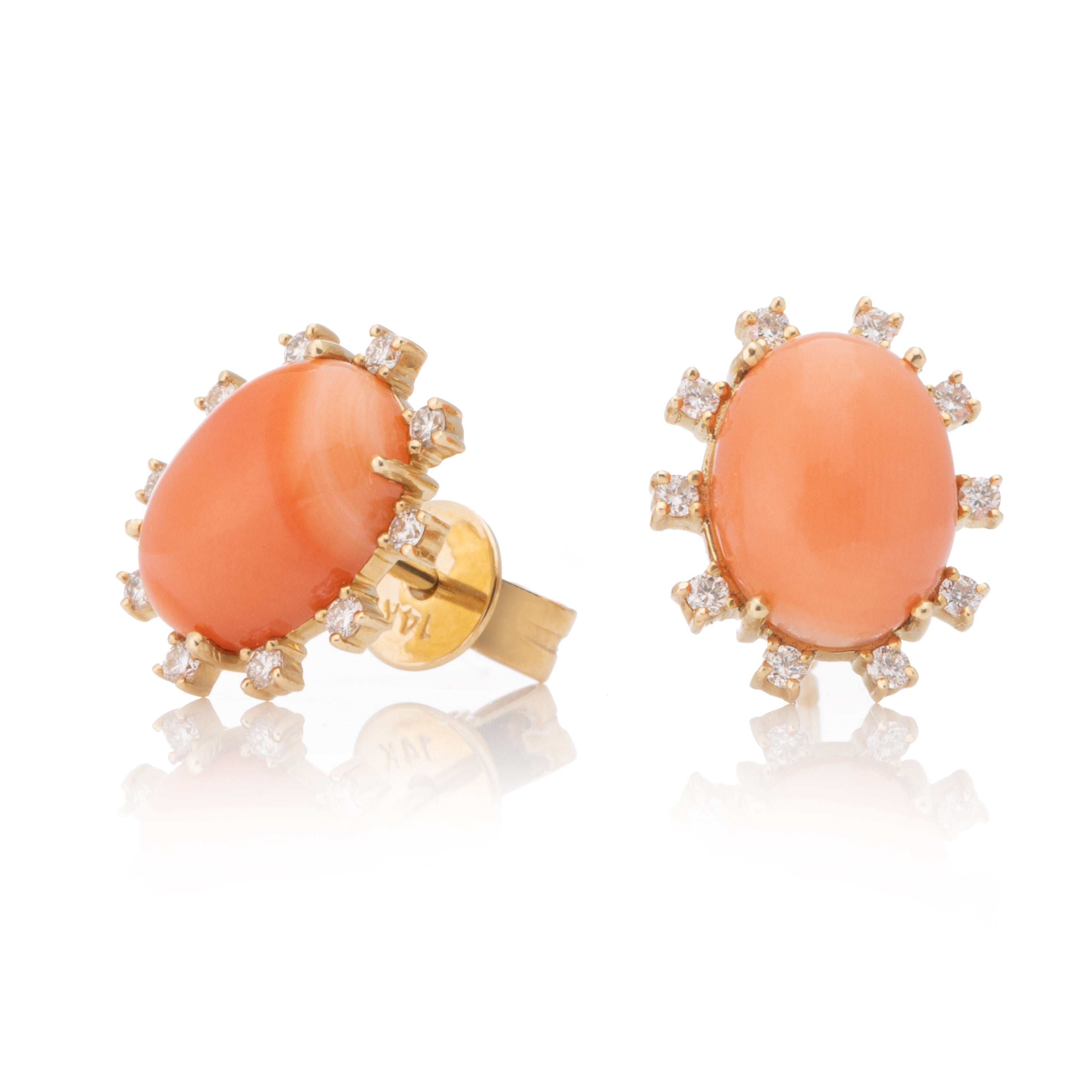 Coral and Diamond Studs