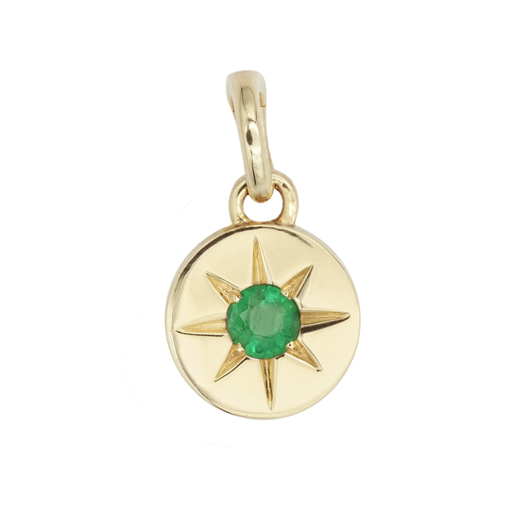 Petite Solid Gold Disc Charm with Gemstone Burst