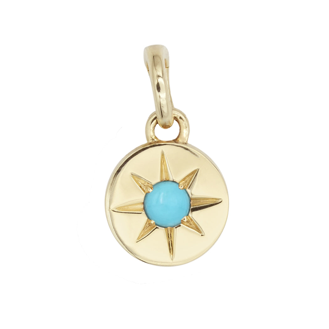 Petite Solid Gold Disc Charm with Gemstone Burst